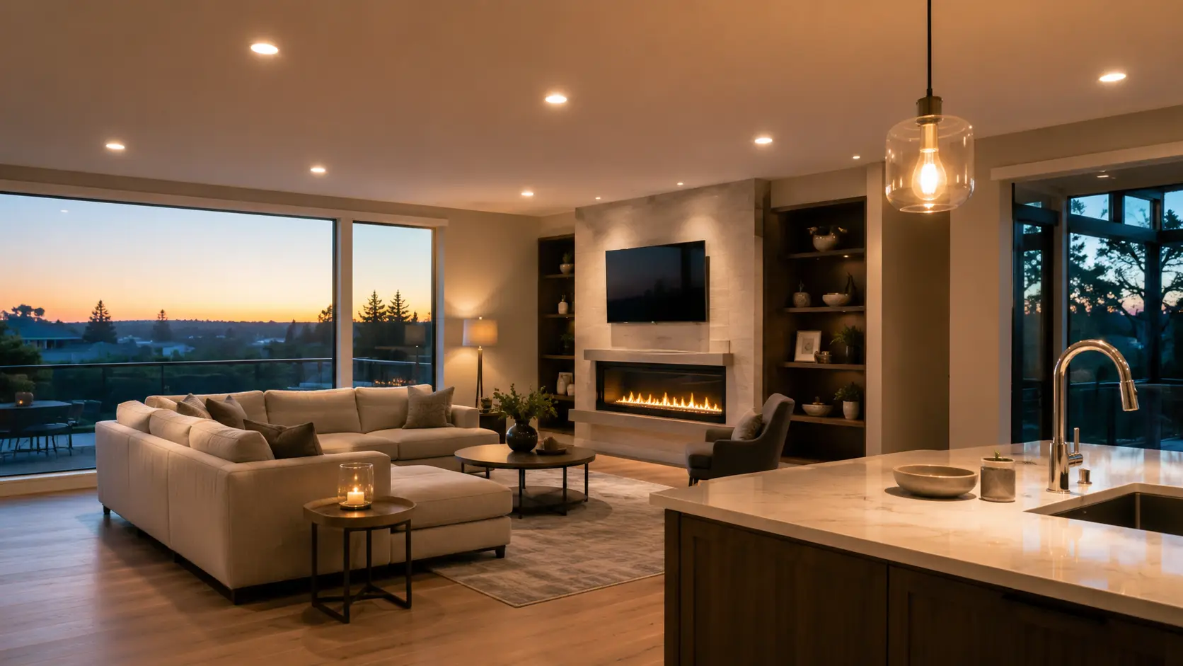 Warm modern lighting installed in a living room